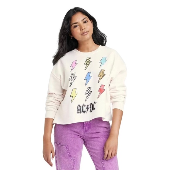 AC/DC Lightning Bolt Women's Graphic Oversize Cropped Sweatshirt - Picture 1 of 10
